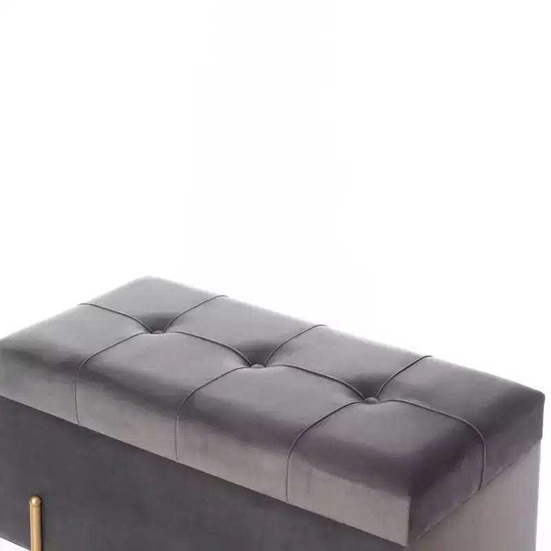 Grand pouf de rangement rectangulaire en velours avec pieds dorés | Banc d'assise pour la décoration de la maison du salon avec support cylindrique doré