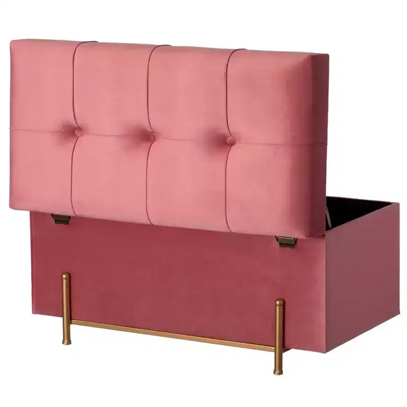 Grand pouf de rangement rectangulaire en velours avec pieds dorés | Banc d'assise pour la décoration de la maison du salon avec support cylindrique doré