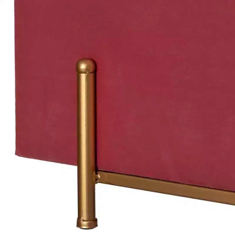 Grand pouf de rangement rectangulaire en velours avec pieds dorés | Banc d'assise pour la décoration de la maison du salon avec support cylindrique doré