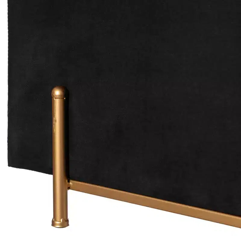 Grand pouf de rangement rectangulaire en velours avec pieds dorés | Banc d'assise pour la décoration de la maison du salon avec support cylindrique doré