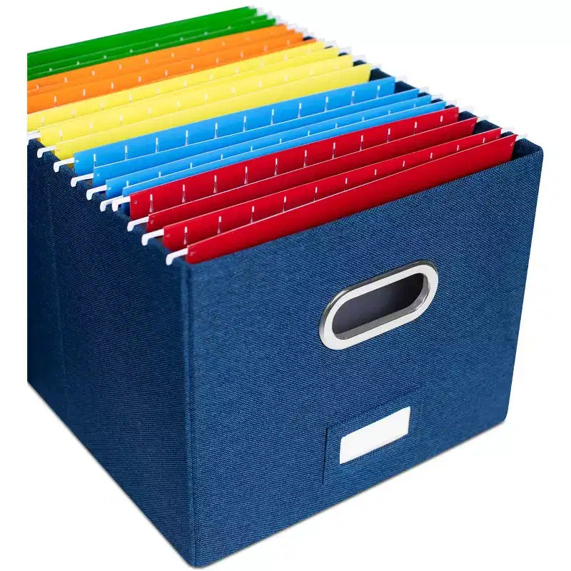 Organisateur de rangement de dossiers pliable 1 pièce avec couvercle - Bleu marine