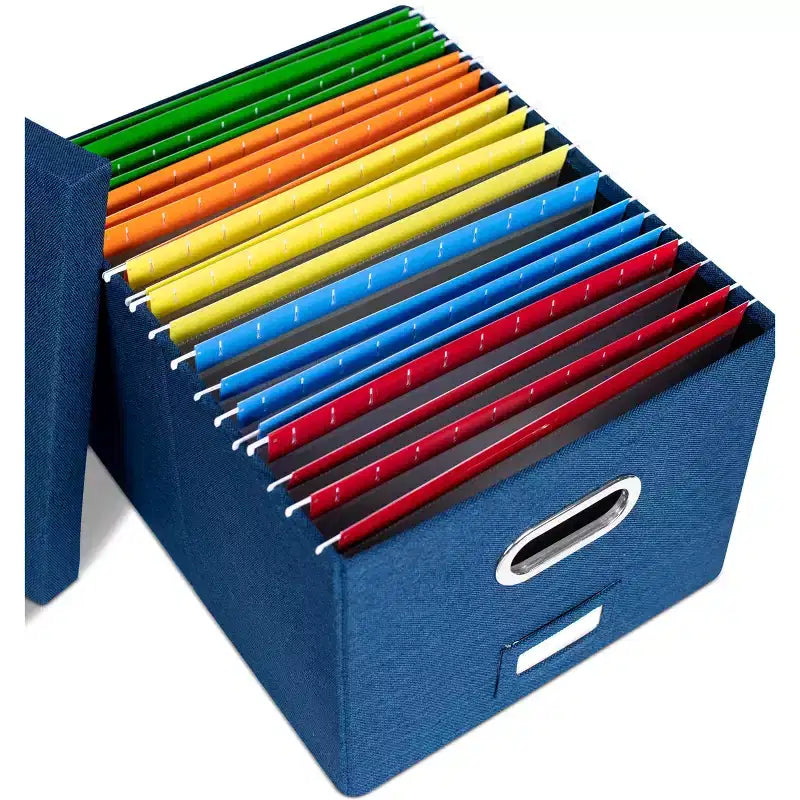 Organisateur de rangement de dossiers pliable 1 pièce avec couvercle - Bleu marine